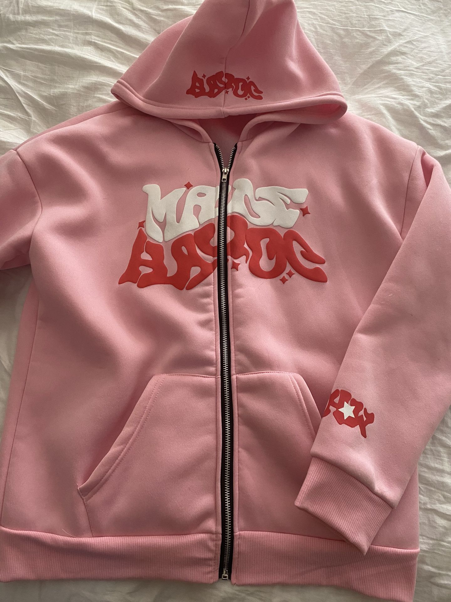 Star Bubble Print Pink Zip Up Jacket (M)