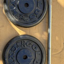 Golds Gym 1” Plates And 6’ Straight Bar 70 Lbs Total Weight