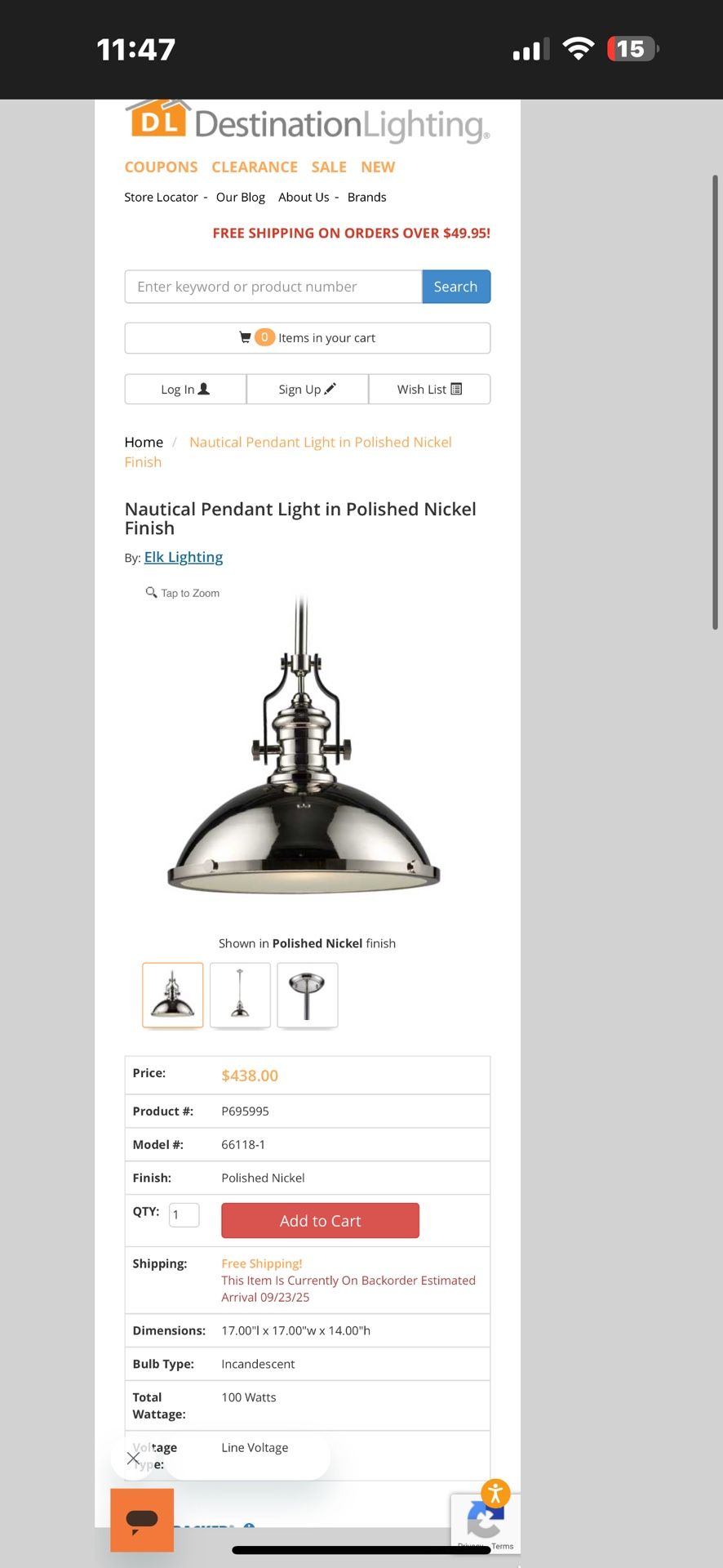 Elk Creativity pendant light. It is made of metal and has a polished nickel finish.