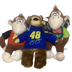 NASCAR Jeff Gordon #24 Dale Jr #88 Jimmie Johnson #48 Plush Monkey Bear 13" RARE