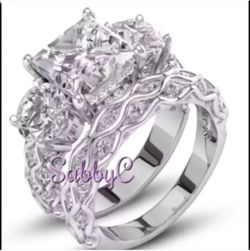 New 18 k white gold wedding ring set engagement ring