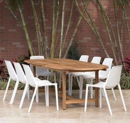 BRAND NEW Exetendable Rectangular Table 9 Piece 100% FSC Solid Teak Patio Dining Set With Stackable Chairs | Ideal Furniture Set For Outdoor