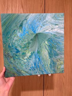 Abstract Blue And Green Swirl Painting Handcrafted With Butterfly Print