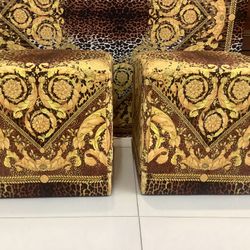 Pair Of 2 Custom Made Versace Velvet Baroque Ottoman 20” By 20sq Cubes