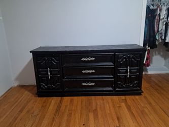 Black Wood Dresser with Ornate Hardware