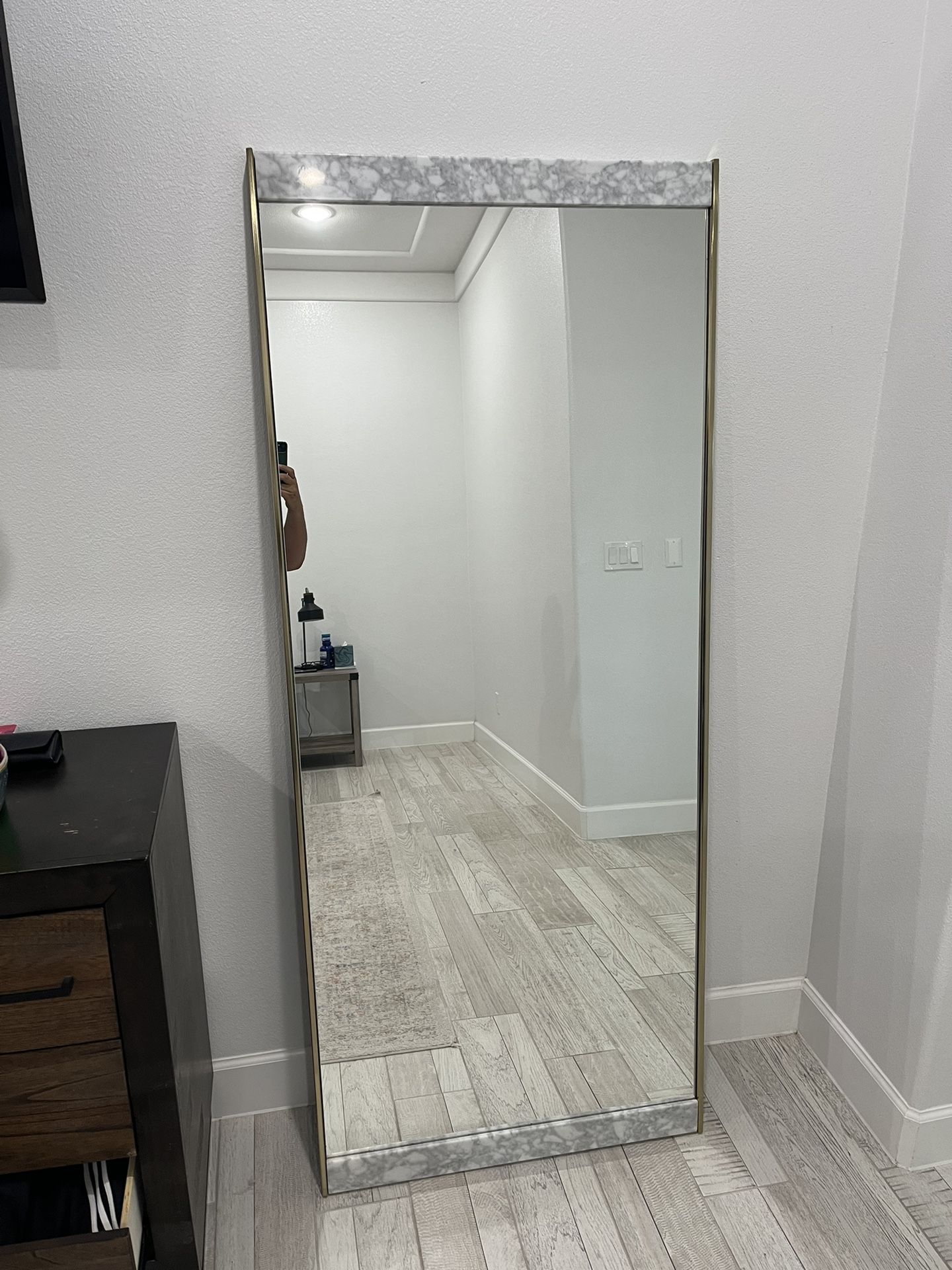 Marble And Brass Floor Mirror