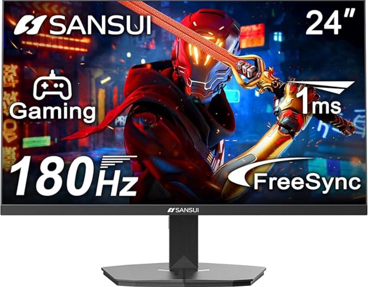 SANSUI 24 Inch Gaming Monitor 180Hz, DP 1.4 & HDMI 2.0 Ports High Refresh Rate Computer Monitor, Racing FPS RTS Modes, 1ms Response Time 110% sRGB