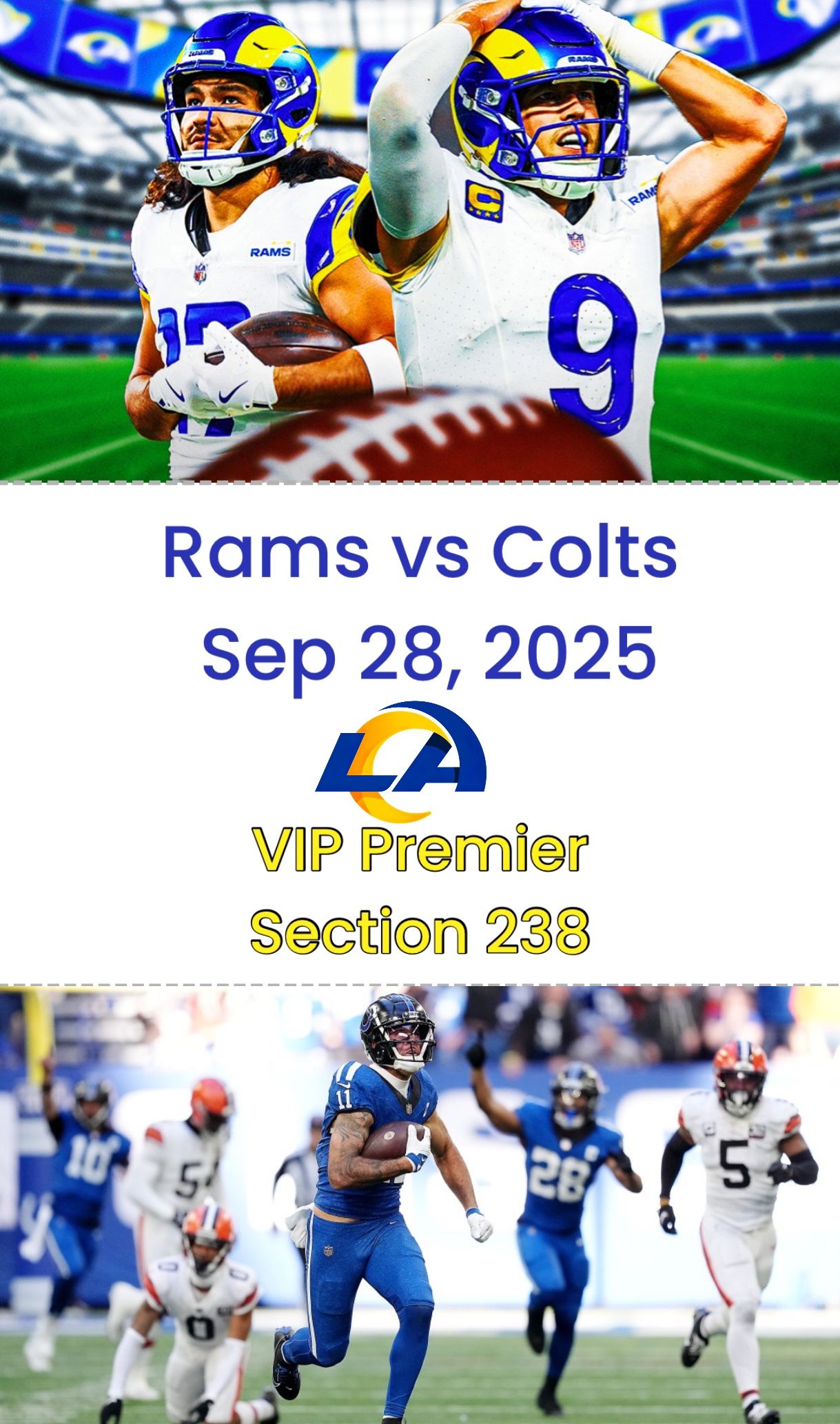Rams vs Colts VIP Premier Football tickets / Parking