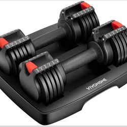 Brand New Adjustable Dumbbells Set of 2 – VIVOHOME 2.5–15 lb Weights with Anti-Slip Grip & Compact Tray for Home Gym