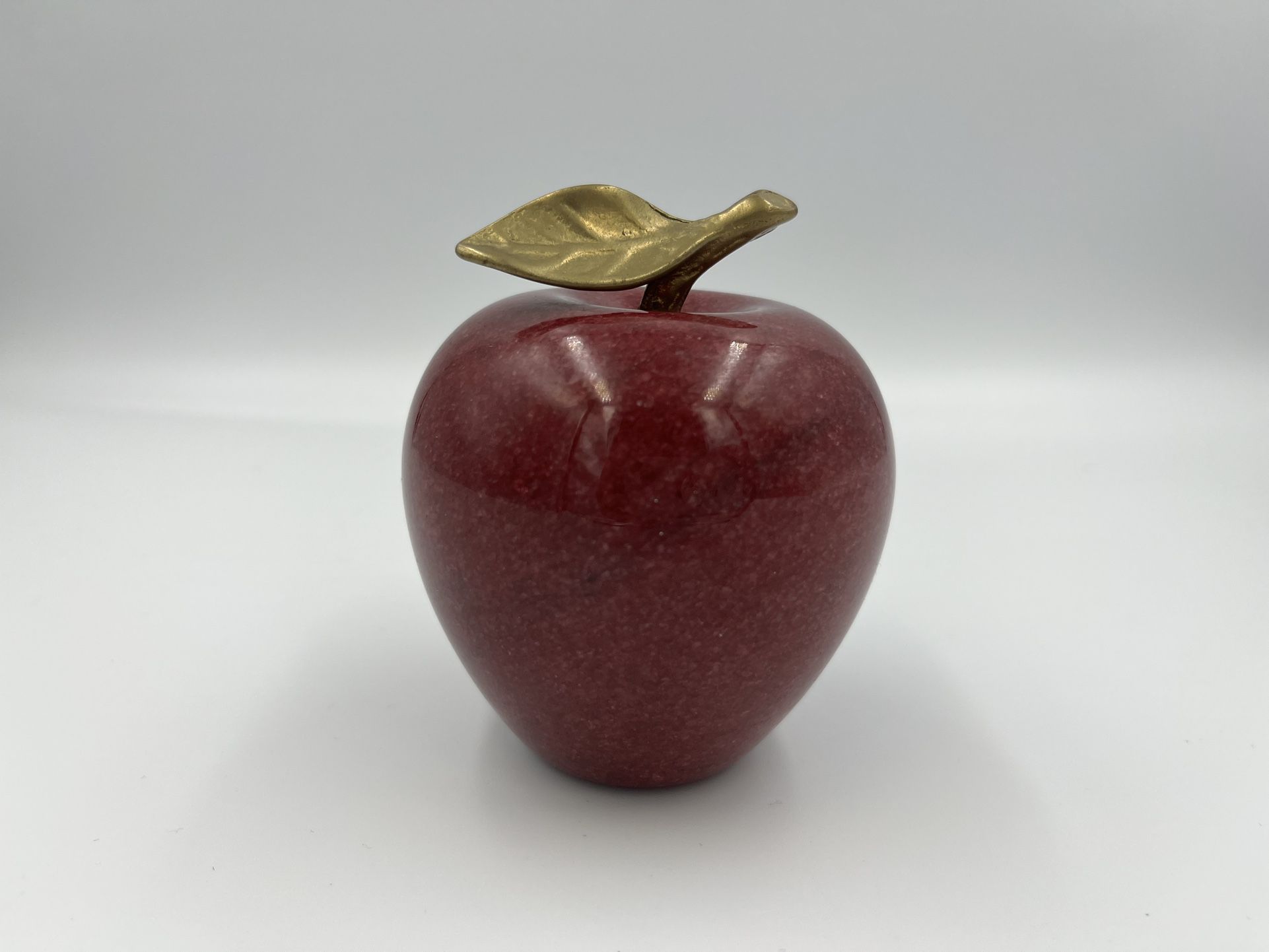 Vintage Red marble stone apple paperweight with Brass  stem. Teacher Appreciation gift