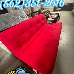 Red Futon Sofa Couch All Wooden With Cushion Included 