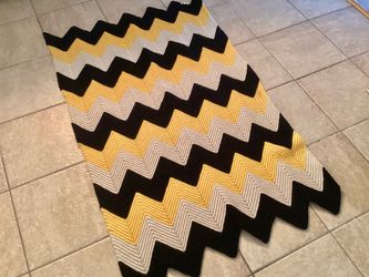Handmade Crochet Chevron Afghan Blanket Yellow Black Off White 48” x 35” Machine Washable