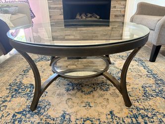 Round Glass Top Coffee Table Dark Wood