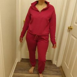 Women's Medium Petite Jogging Suit Magenta Pink 2 piece Set