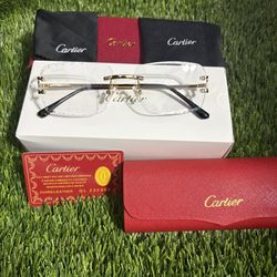 Gold Cartier Diamond Cut Glasses With Clear Lenses