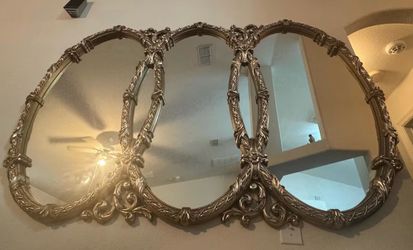 Large Vintage Hollywood Regency Triple Oval Mirror