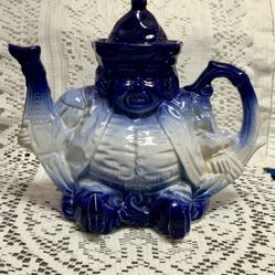 Vintage Flow Blue Toby Character Teapot
