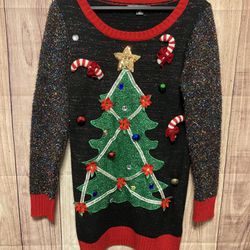 United States Sweaters Holiday Medium ugly Christmas sweater tree bells jingle