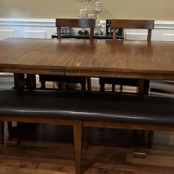 Dining Table with Butterfly Leaf, Bench And 4 Chairs