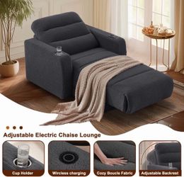 75” L, Electric Lounge Chair with Adjustable Backrest, Wireless Charging and Cup Holder, Armchair for Living Room Bedroom Apartment, Dark Gray
