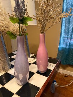 Set of 2 Glass Bud Vases Purple and Pink