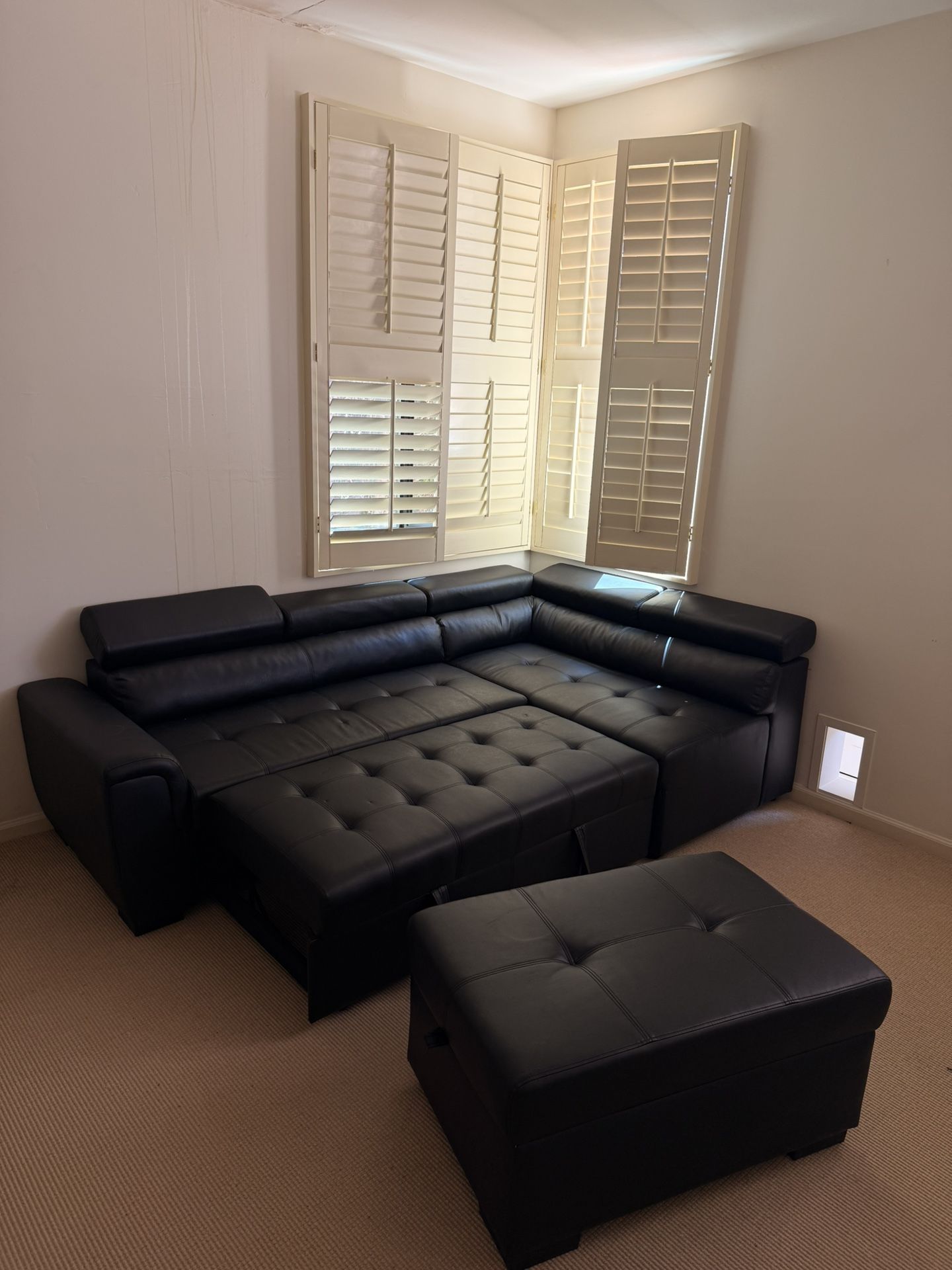 95" Wide Faux Leather Right Hand Facing Sleeper Corner Sectional with Ottoman