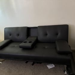 Black Couch, Opens Up, Futon, Sofa, Sofabed