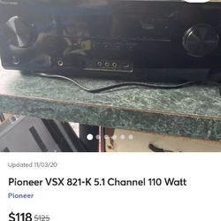 Pioneer Vsx821k Receiver  Not Remote!!