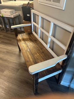 Dining room /entry bench. Beveled glass top desk with cream chair