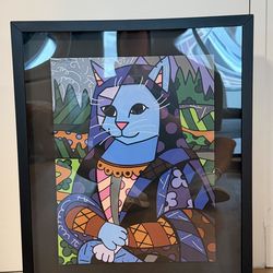 Britto Mona Lisa Cat Print Framed
