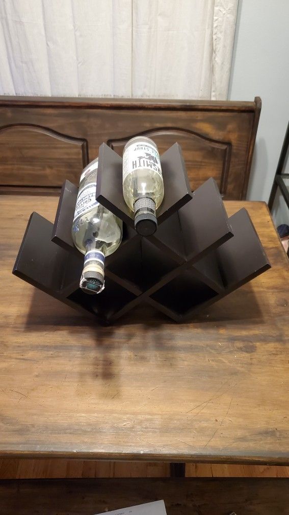 Wine And Bottle Wooden Holder. Modern Design/Solid Wood LIQUOR NOT INCLUDED 