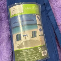 Beach Umbrella with Table and Drink Holder 