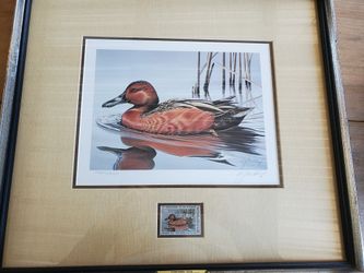 Signed 1985 FEDERAL DUCK Stamp PRINT Cinnamon Teal, G. Mobley w 1 stamp
4744 7