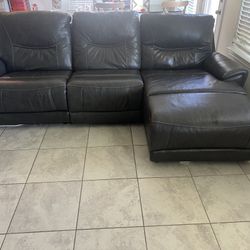 Dark charcoal Real Leather Recliner Sofa Couch 