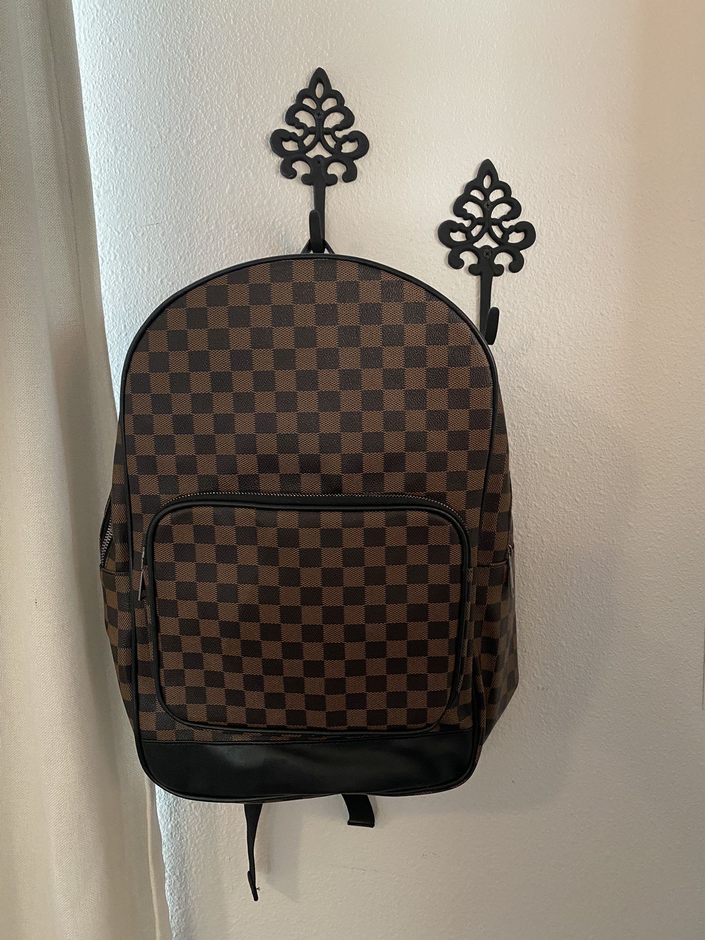 Brown Leather Checkered Backpack! 