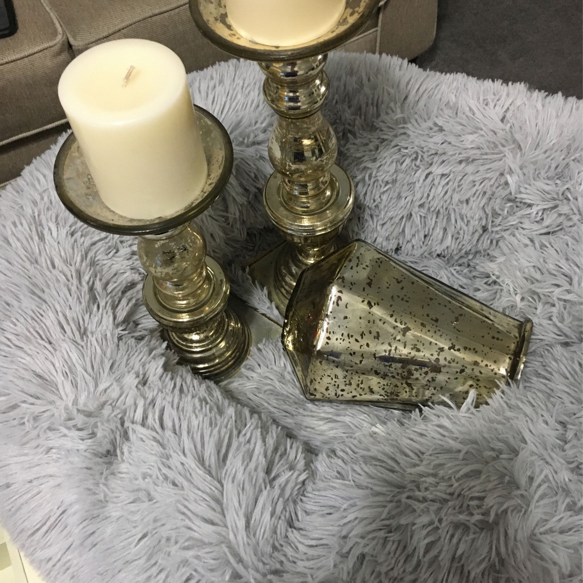 Mercury Candle Holders And Mercury Vase