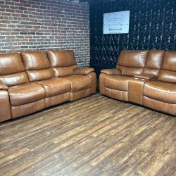 Delivery Available brown leather set sofa/couch, loveseat, + chair