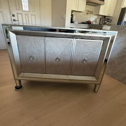 Mirrored Cabinet Sideboard With Textured Doors