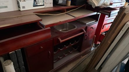 Cherry Wood Home Bar Cabinet with Wine Rack