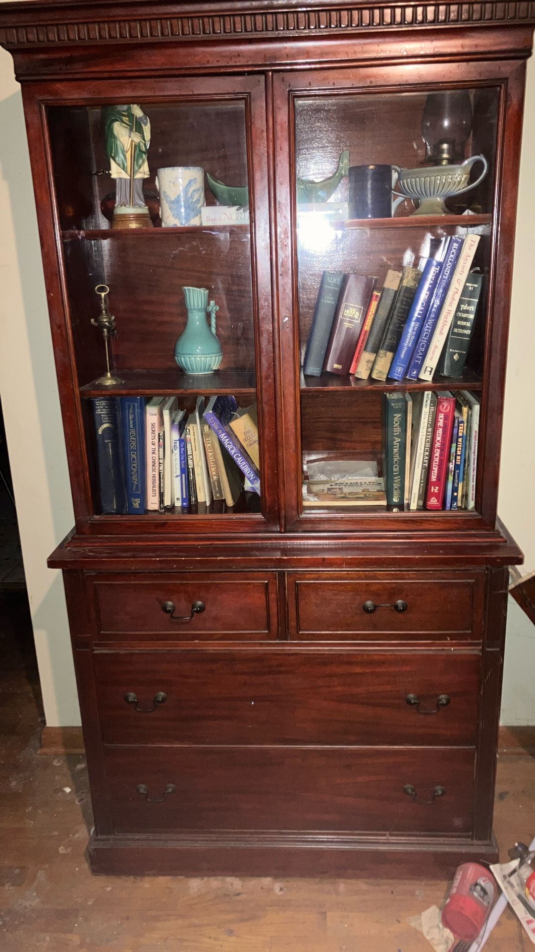 Antique China Cabinet, Hutch, Solid Cherry