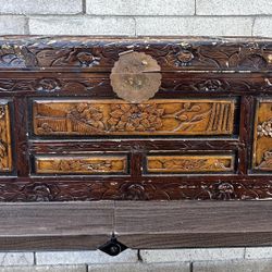 Large Antique Chinese Carved Camphor Chest