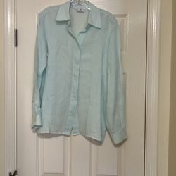 Zanella Linen Mint Grn Blouse W/Hidden Buttons 