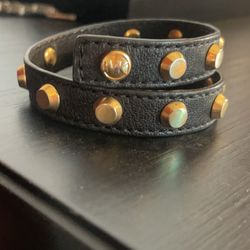 Michael Kors Leather Gold Studded Wrap Bracelet