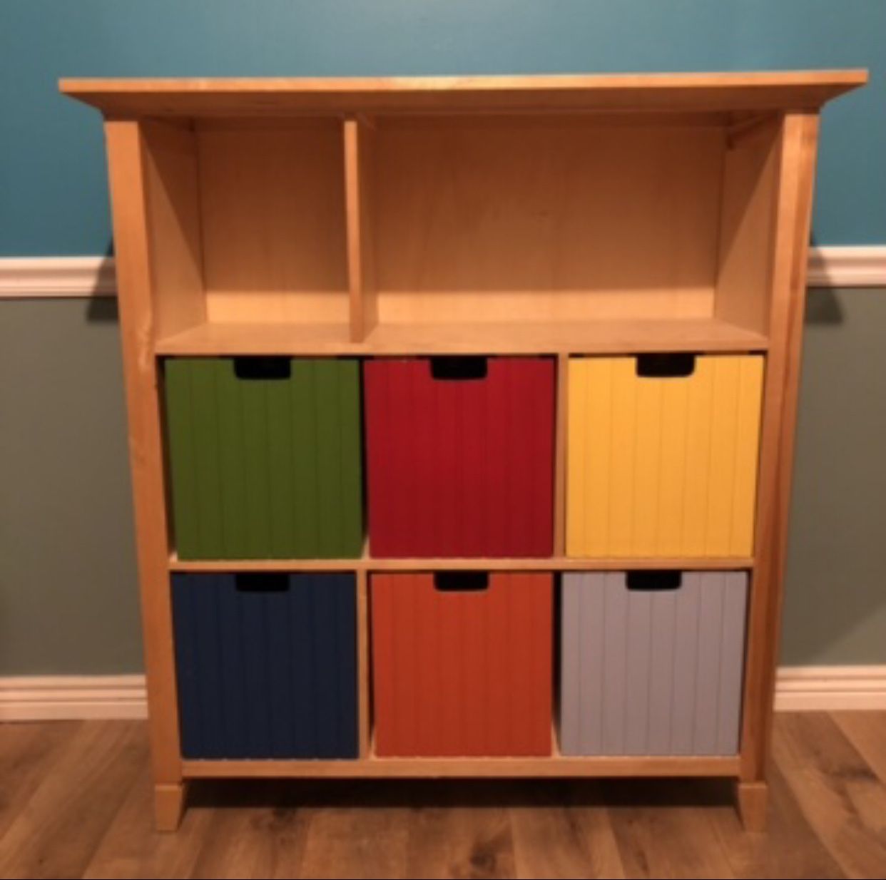 Kids Room Organizer • Bin Organizing • Toy Box • Wood Book Shelf