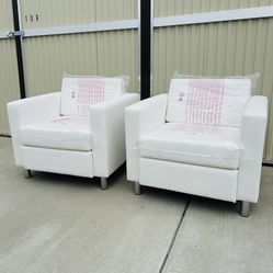 2 Brand New White Faux Leather Arm Chairs 