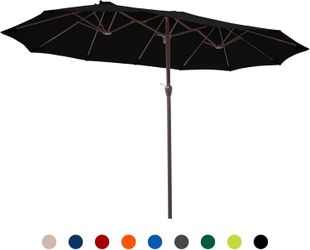 JEAREY 15FT Patio Umbrella Large Outdoor Umbrella Extra Double-Sided Market Umbrella with Crank Handle for Garden, Deck, Backyard and Pool, Black