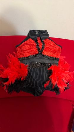 Red & Black Sequin Feather Dance Costume