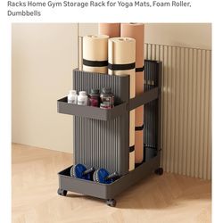 Home Gym Storage,2 Tiers Workout Equipment Organizer with Wheels Workout Equipment Storage Organizer Yoga Mat Storage Racks Home Gym Storage Rack for 