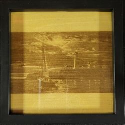 Lighthouse And Sailboat Wood Engraving