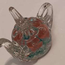 Signed Joe Rice Floral Teapot Paperweight 